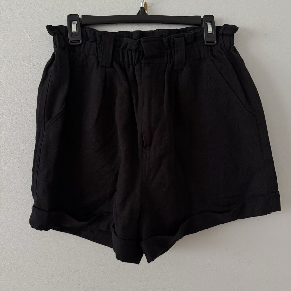 Apiece Apart Shorts Black Paperbag Waist Linen Organic Cotton Twill Size Medium